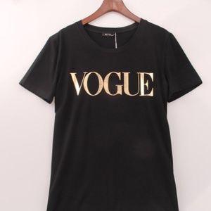 Black And Gold Short Sleeve VOGUE Tee-Shirt